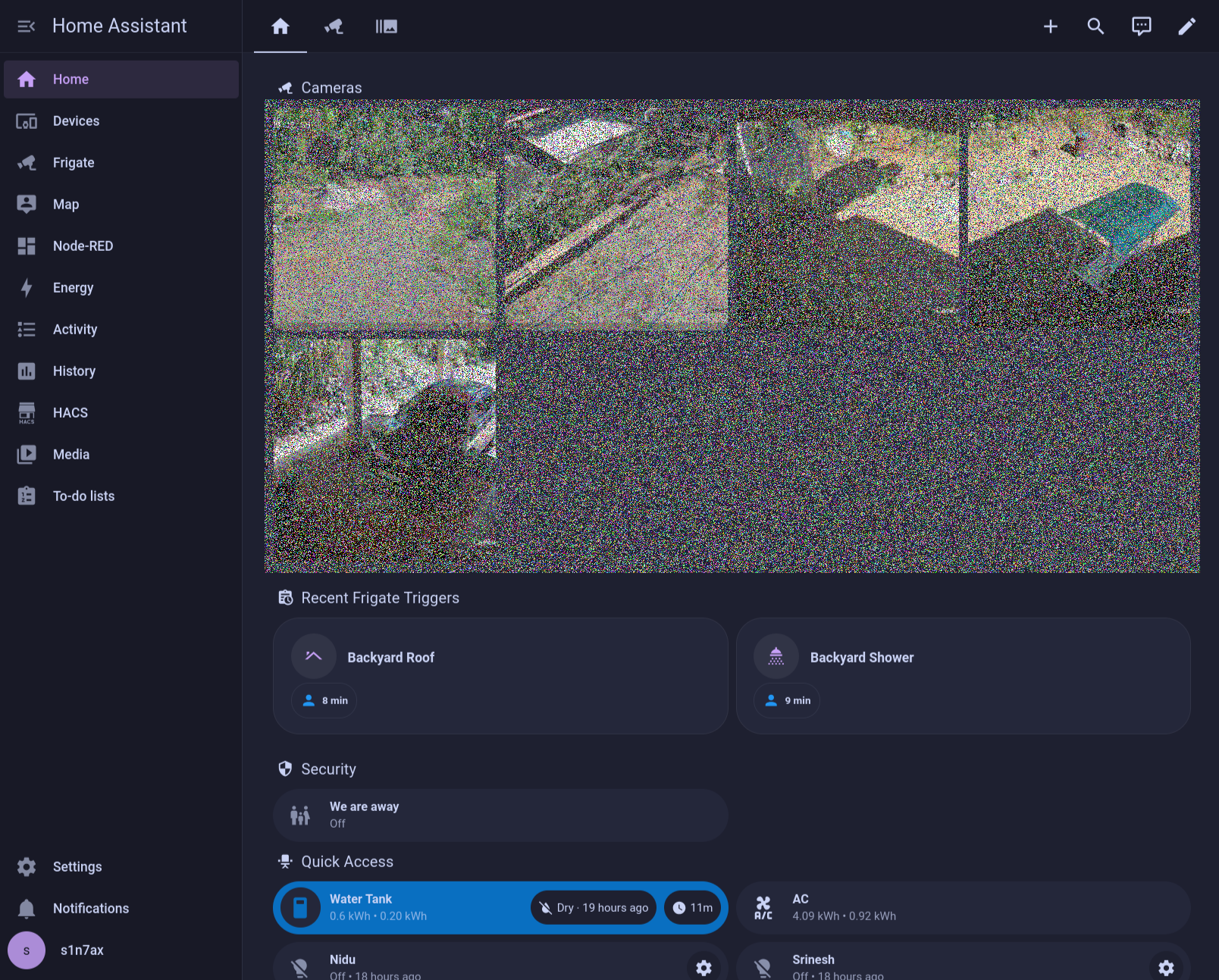 home assistant dashboard - cameras and quick access