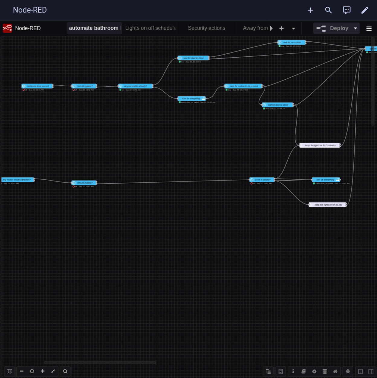 node-red flow - bathroom lights