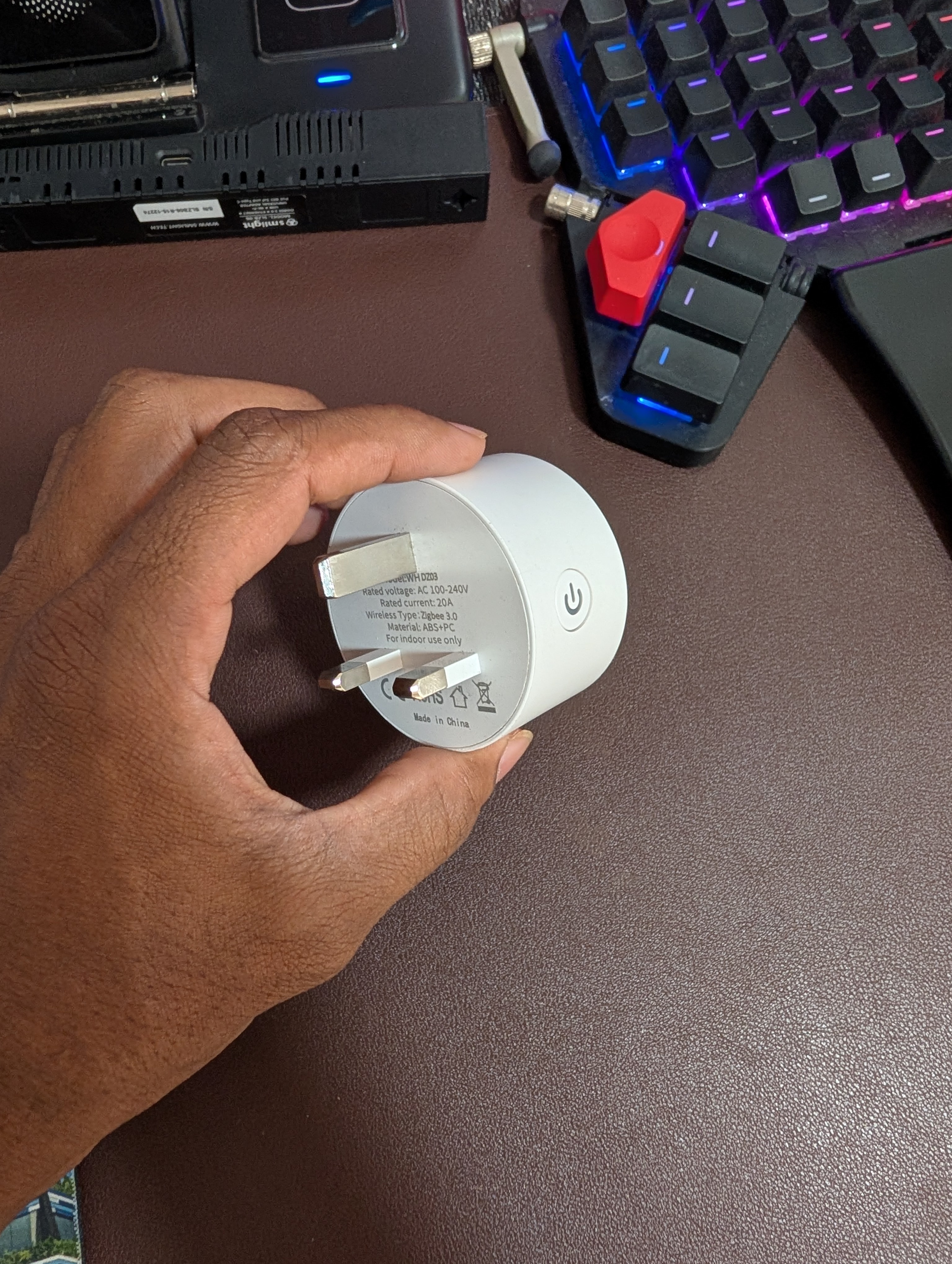 zigbee smart plug - back, model and ratings